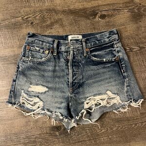 Agolde Women's Frayed Jean Shorts - Dark Blue